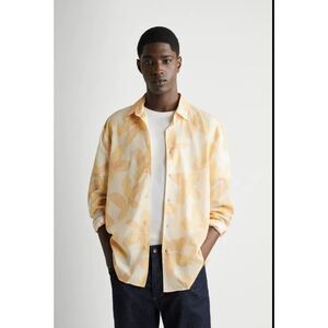 Zara Flower Button Up Shirt Size S Orange/Yellow Long Sleeve